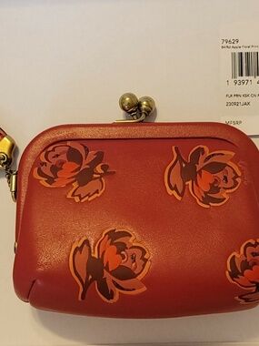 NWT - Coach 79629 Red Floral Kisslock Coin Purse